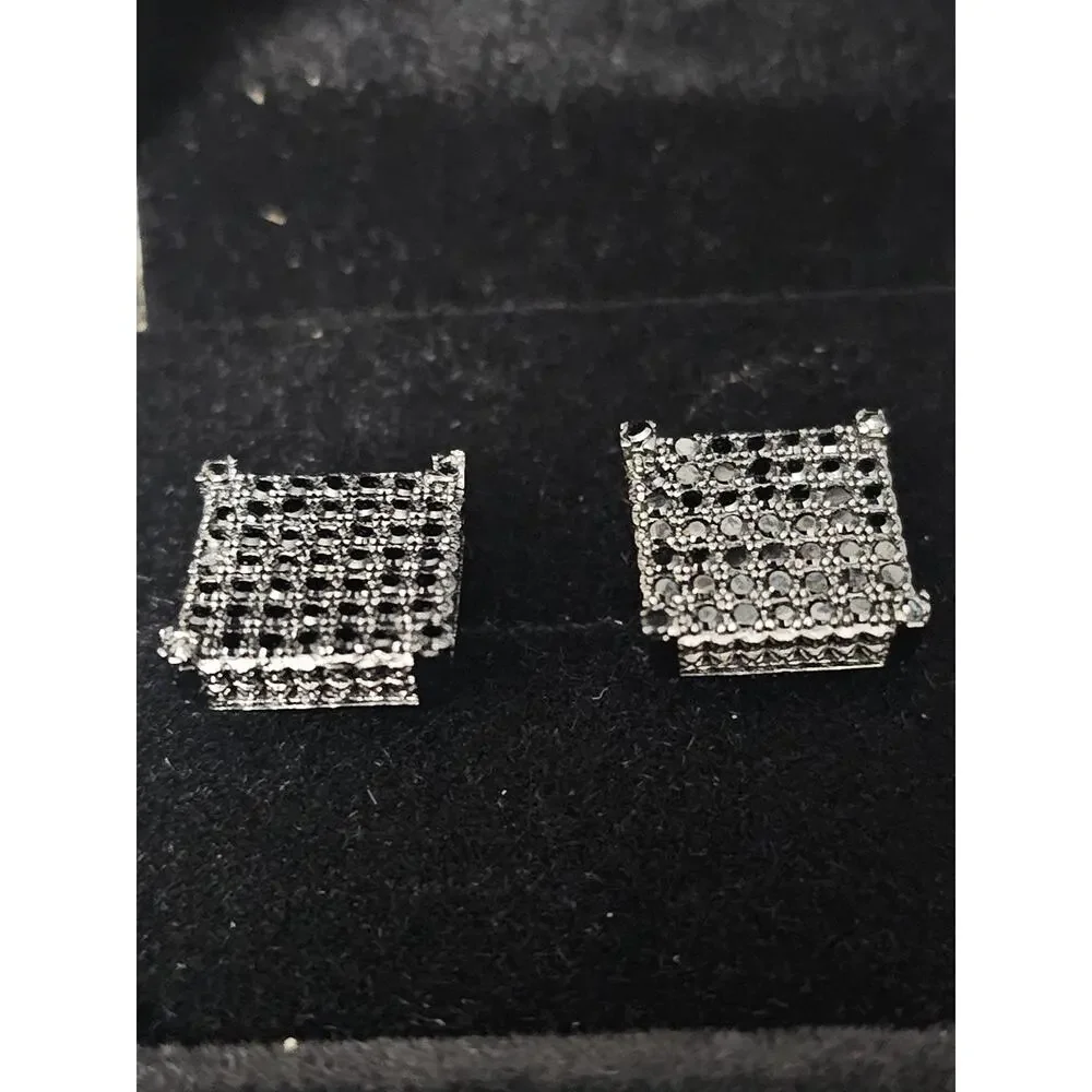 Black Square sterling plated 11.3mm earrings with black prong set CZs
